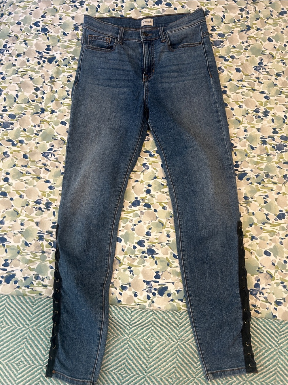 Sneak Peek Dark Blue Skinny Jeans with Lace-Up Side Panels